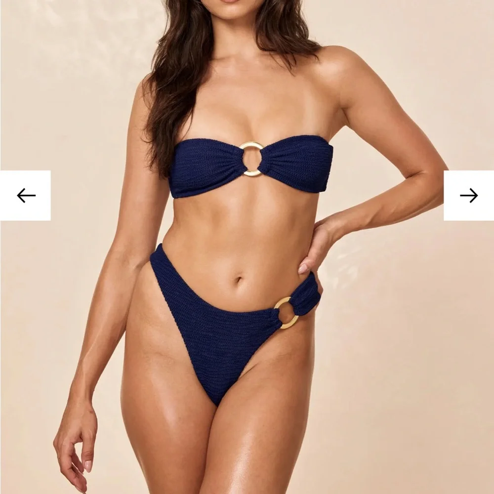 Monday Swimwear Midnight Blue Bikini with Gold Accents - Top & Bottom, NWT